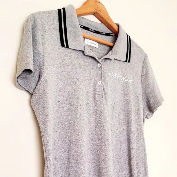 Calvin Klein gray collared short-sleeve shirt dress - Picture 3 of 6